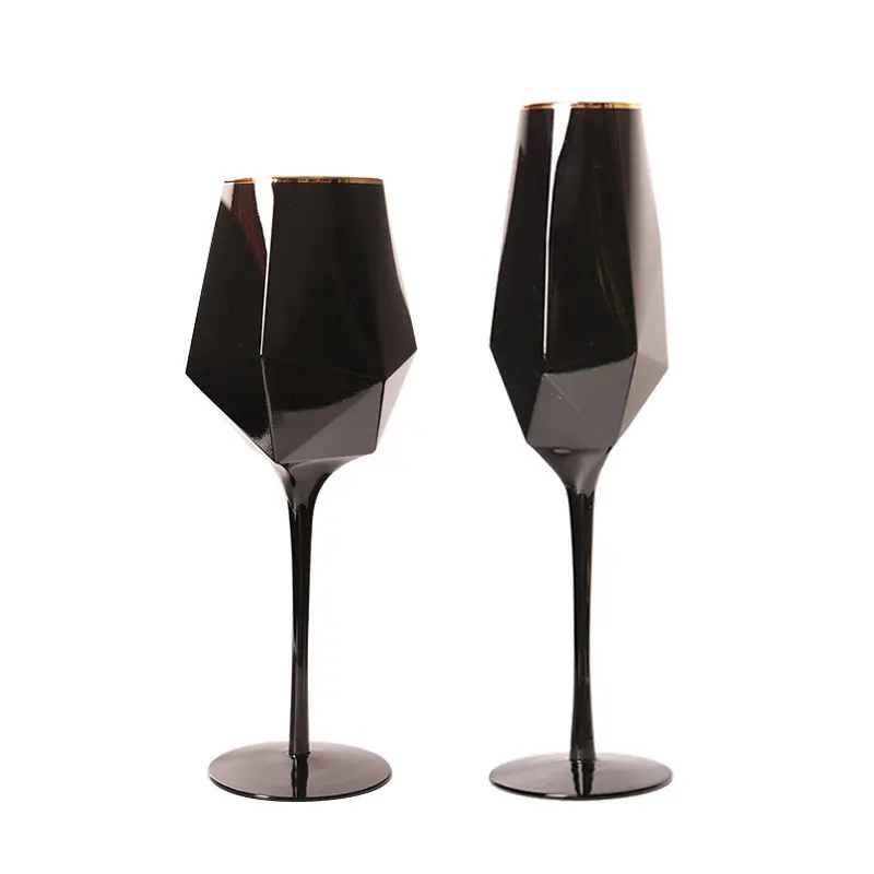 משקפי יין בצורת יהלום מותאם אישית להגדיר חלילי גבון יין שחור