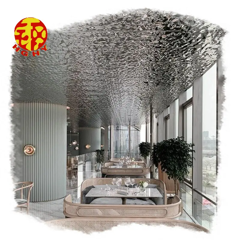 น้ำตกโลหะติดเพดานภายนอกของโรงแรม,สไตล์ราชวงศ์ฝังกระเพื่อมแบบนูน3D ของตกแต่งบ้านเพดานยุโรป