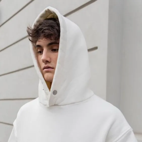 Venta al por mayor Botón de los hombres blanco verde 100 algodón marca Hombre con capucha con botón logotipo personalizado color tamaño de los hombres sudaderas con capucha y sudaderas