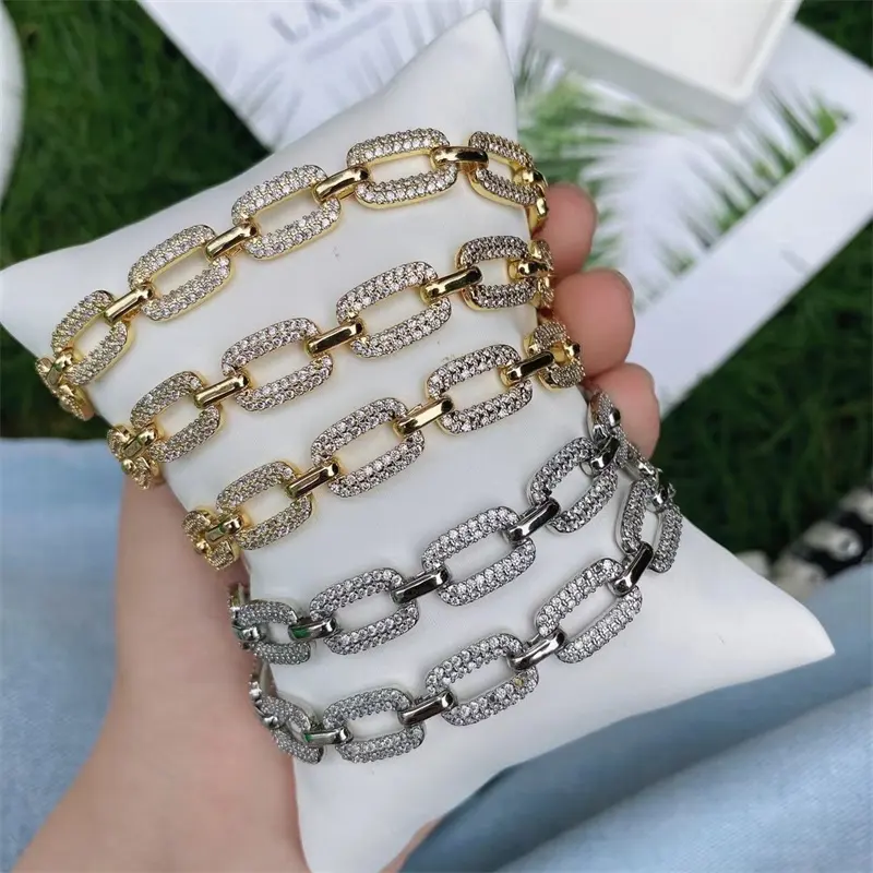 Catena del braccialetto della collana ghiacciata dichiarazione zirconi cubici placcati oro della lega dei monili di modo Hip-hop per la catena di dimensione di diy per le donne