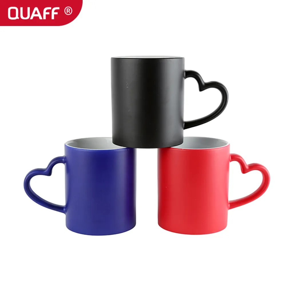 QUAFF Caneca mágica de sublimação 11 onças em forma de coração com mudança de cor Caneca de café fosca brilhante