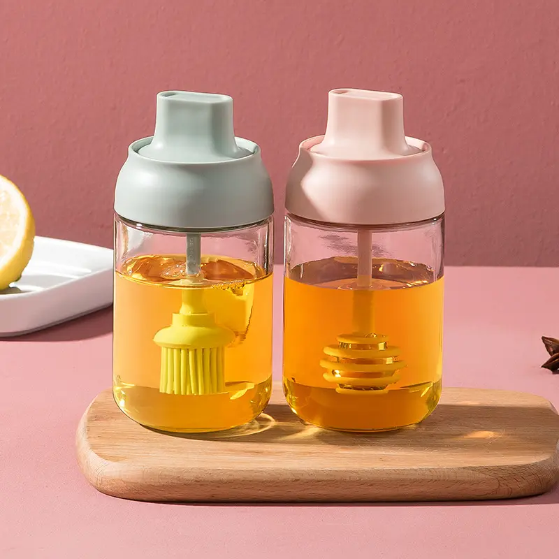Gewürzaufbewahrungsbox einzigartige Honig-Aufbewahrungs-Gewürzflasche mit Löffelbogen Glasgewürzgläsern