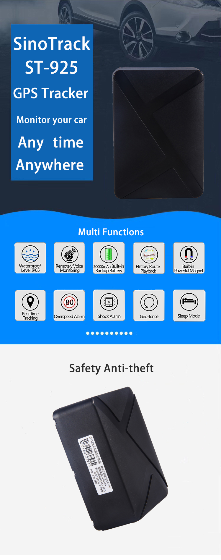 AliTrack ST-925 20000mah Forte Aimant GPS Tracker Carte Sim Longue Attente GPS Dispositif de Suivi Avec Plate-Forme Libre APP