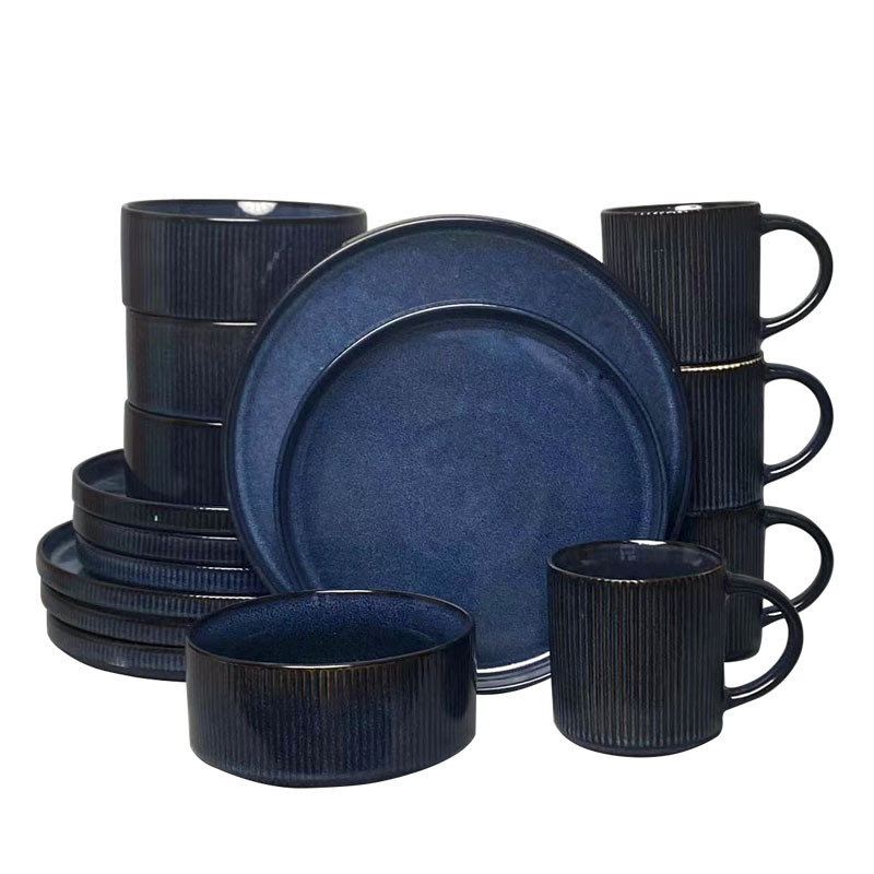 Blue kiln-transformed relief 16-piece set
