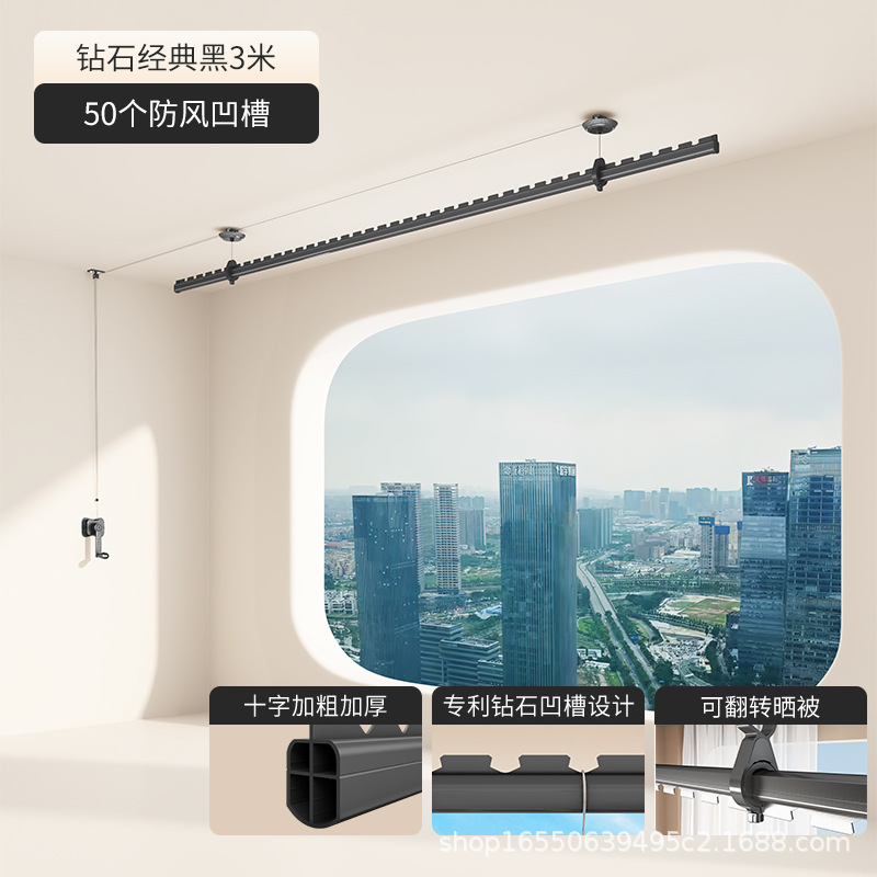 Premium Black - Grooved Design - 3-meter Single Pole