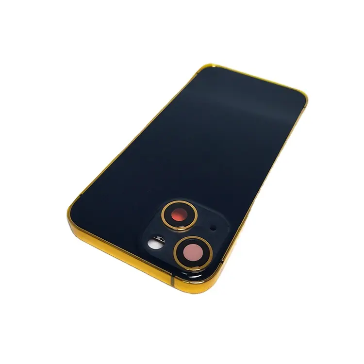 Menerima logo kustom desain mewah lapisan emas asli dengan penutup hitam untuk 15 iphone