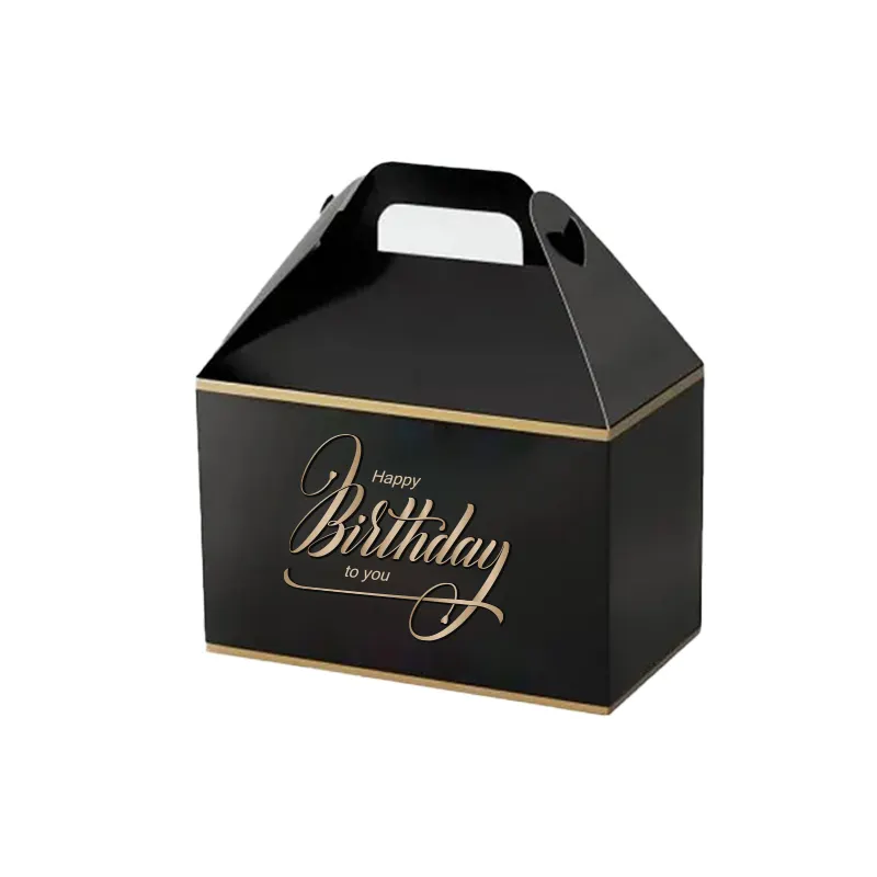 Benutzer definierte Papier Pappe Haus Giebel Top Gebäck Tasse Kuchen Keks behandeln Süßigkeiten süße Fast-Food-Geschenk tragen Party Boxen Tasche mit Griff