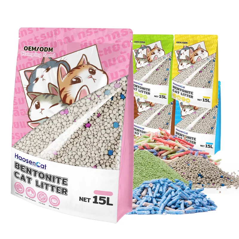 Popular producto más nuevo al por mayor a granel libre de polvo Flushable aglomeración de madera cristal Gel de sílice arena bentonita Tofu arena para gatos