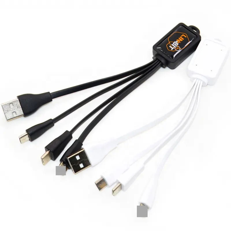 Atacado Personalizado chaveiro Cabo USB 3 em 1 cabo de carregamento micro tipo C para celular Cabo de carregamento com Led Light Logo