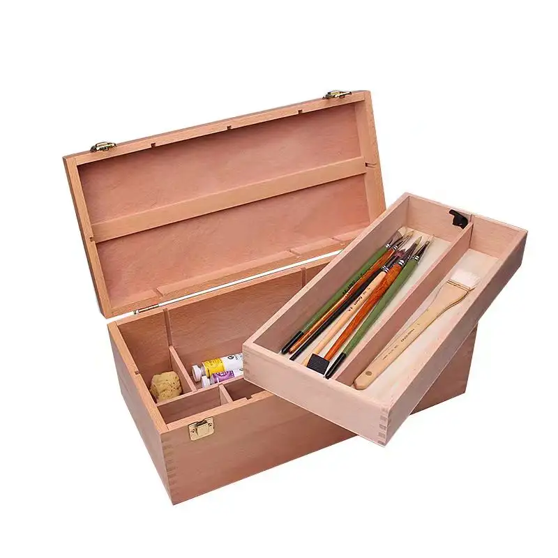 अनुकूलन योग्य डबल लेयर लकड़ी के टूलबॉक्स स्टोरेज बॉक्स फैक्टरी थोक आयताकार उपकरण ऑर्गनाइज़र केस क्लासिक डिज़ाइन शैली