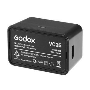 Godox carregador de bateria <span class=keywords><strong>usb</strong></span> vc26, <span class=keywords><strong>dc</strong></span> 5v, entrada <span class=keywords><strong>dc</strong></span> 8.4v, saída para carregamento godox v1s v1c v1n/f, bateria redonda, flash