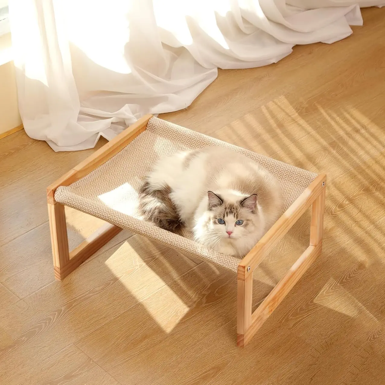 JUNJI Custom Dog Bed Large Breathable Cat bed Outdoor Wooden Cat Hammock Pet Furniture Wooden Pet Bed