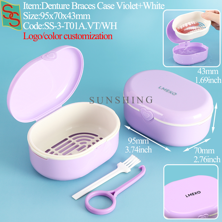 T01A Denture Braces Case Light Violet + White