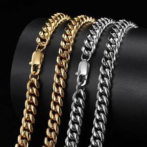 卸売メンズステンレススチールキューバリンクネックレスヒップホップジュエリー14k18kゴールドメッキマイアミキューバリンクチェーン男性用