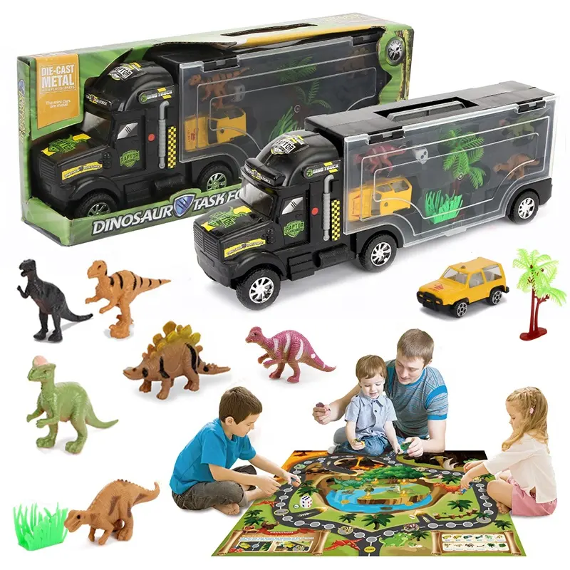 Voiture de dinosaure moulée sous pression, cadeau multifonctionnel, 6 roues, jouet de simulation avec des dinosaures, nouvelle collection