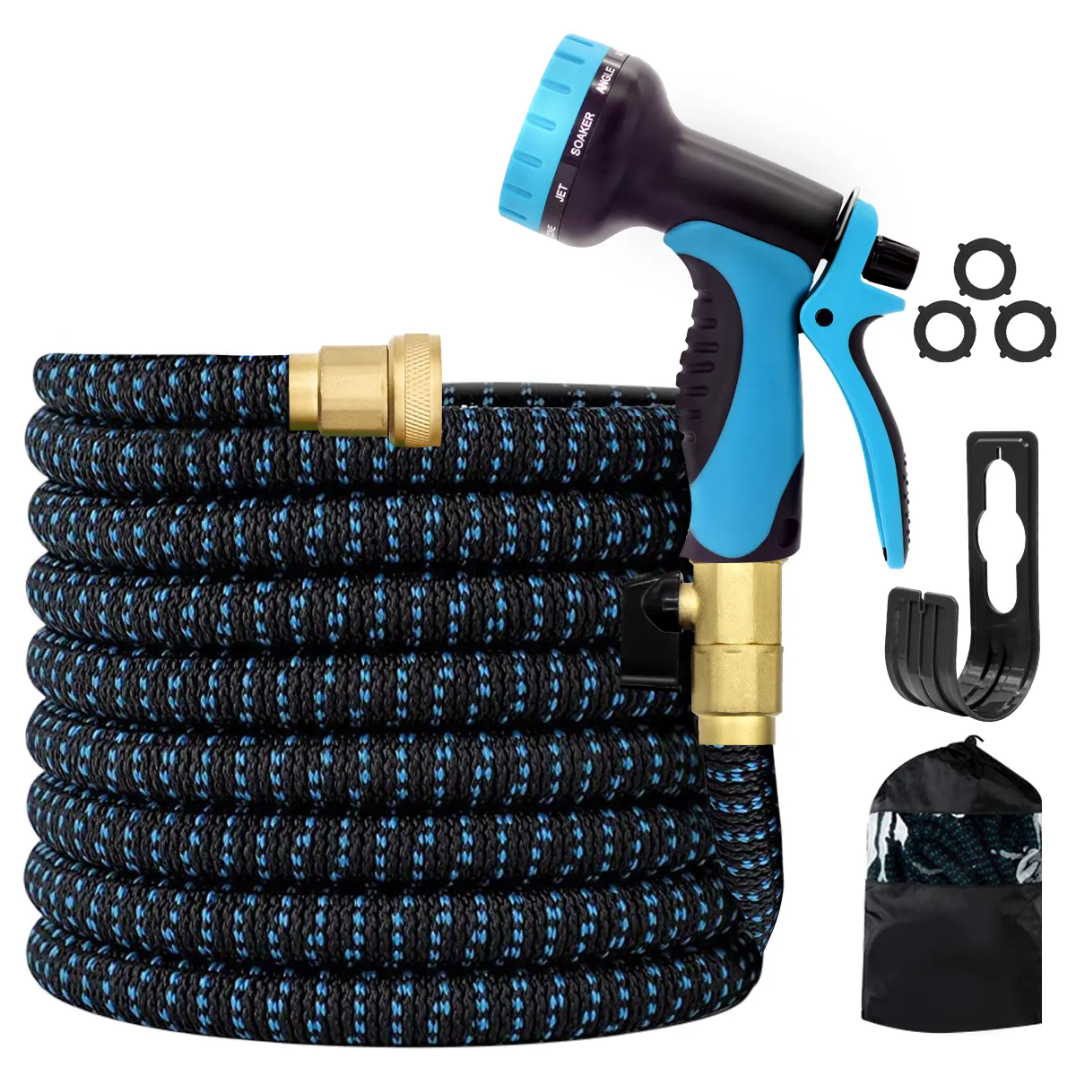 50ft Expandable Garden Hose with 10 Function Nozzle, Lightweight Retractable Water Hose with Solid Brass Fittings