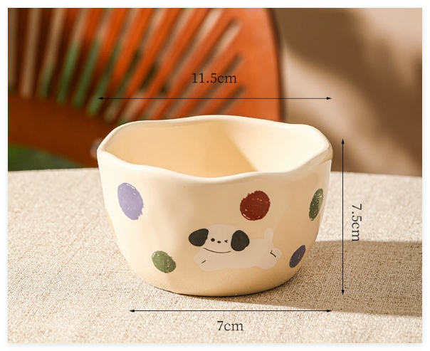 Tazón blanco de 4.5 pulgadas con diseño de cachorro.
