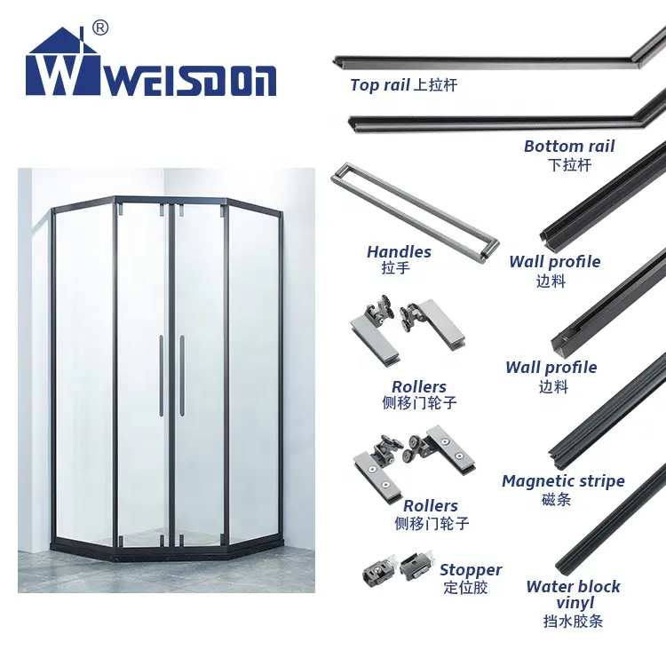 Weisdon sistema di rotaia con impugnatura a vite Set completo con telaio in acciaio inox accessori per doccia senza vetro