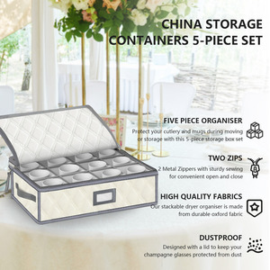 坚固的绗缝中国储物容器套装，带分隔器透明窗口餐具储物盒