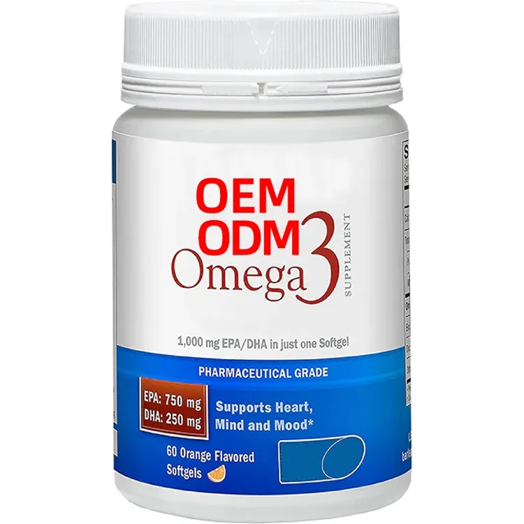 Suplemento de aceite de pescado Omega 3 con sabor a naranja, 60 cápsulas blandas, grado farmacéutico, EPA y DHA para la salud de las articulaciones del cerebro y el corazón