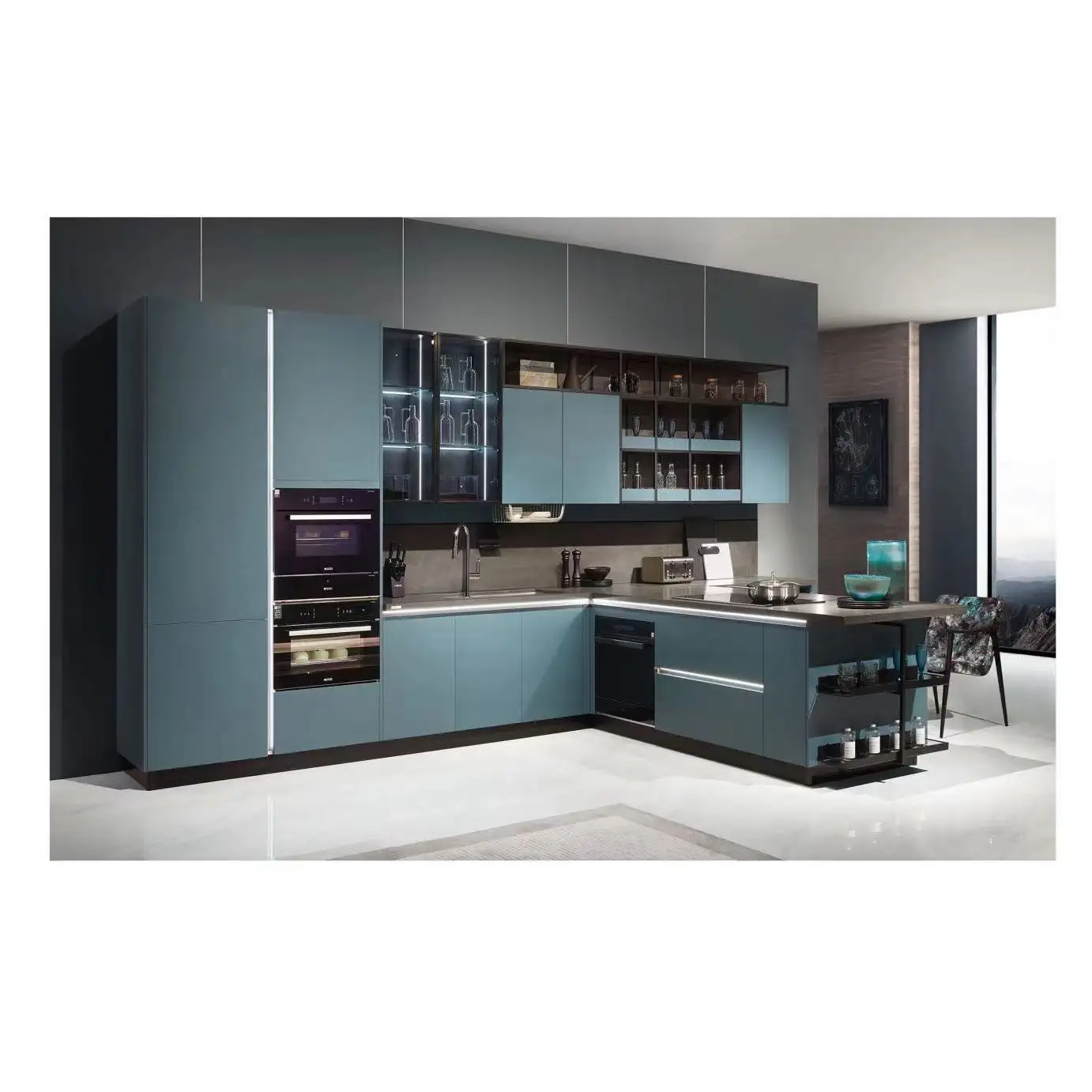 Accessori da cucina cinesi cestello per cassetti dell'armadio Set in stile industriale americano colore blu melamina mobili da cucina vendita