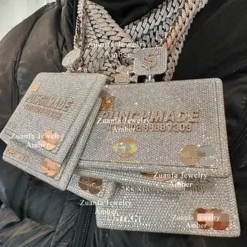 Luxury design bank credit card iced out pendant jewelry men silver gold D-vvs1 lab moissanite diamond custom hip hop pendant