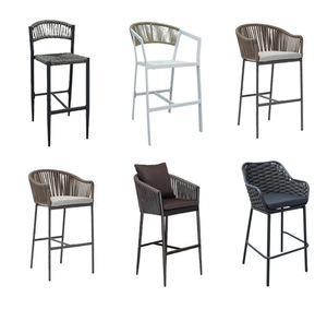 Waterdichte Caféstoel Buiten Stapelbaar Touw Weven Metalen Aluminium Frame Patio Tuin Rotan Eetkamerstoel Met Kussen - Product Image 4