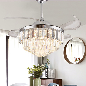 现代设计师装饰可伸缩吊灯复古卧室铜水晶吸顶灯遥控Led吊扇 - Product Image 5