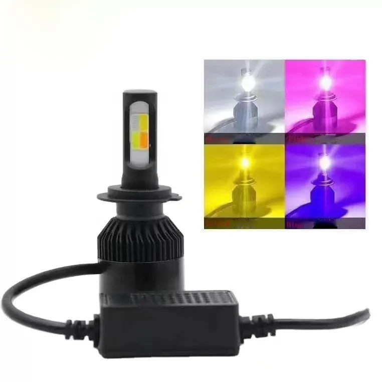 Luz LED de cuatro colores para coche superventas H1 H3 H7 H11 9005 9006 9012 880 lámpara de faro LED para coche