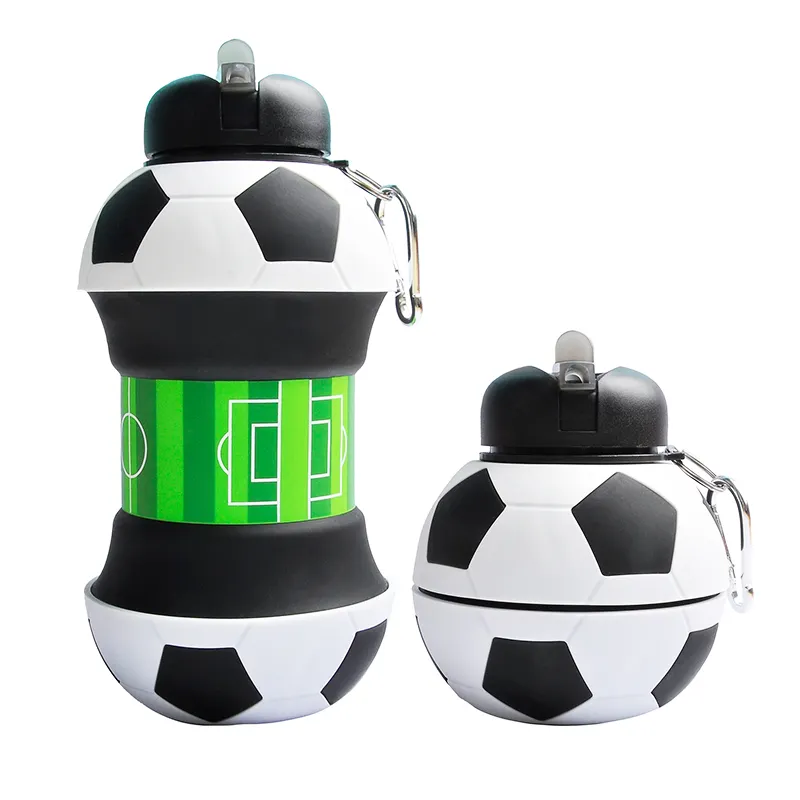 Kinder Mode Fitness studio Fußball Flasche Reise bpa kostenlos Silikon Sport Fußball Wasser Botellas Erwachsene zusammen klappbaren Ball mit Strohhalm