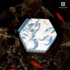 Custom Light Blue Porcelain Hexagonal Vase with <strong>Koi</strong> Fish Design-Modern <strong>Ceramic</strong> Tabletop Decor for Stylish Homes - Product Image 3