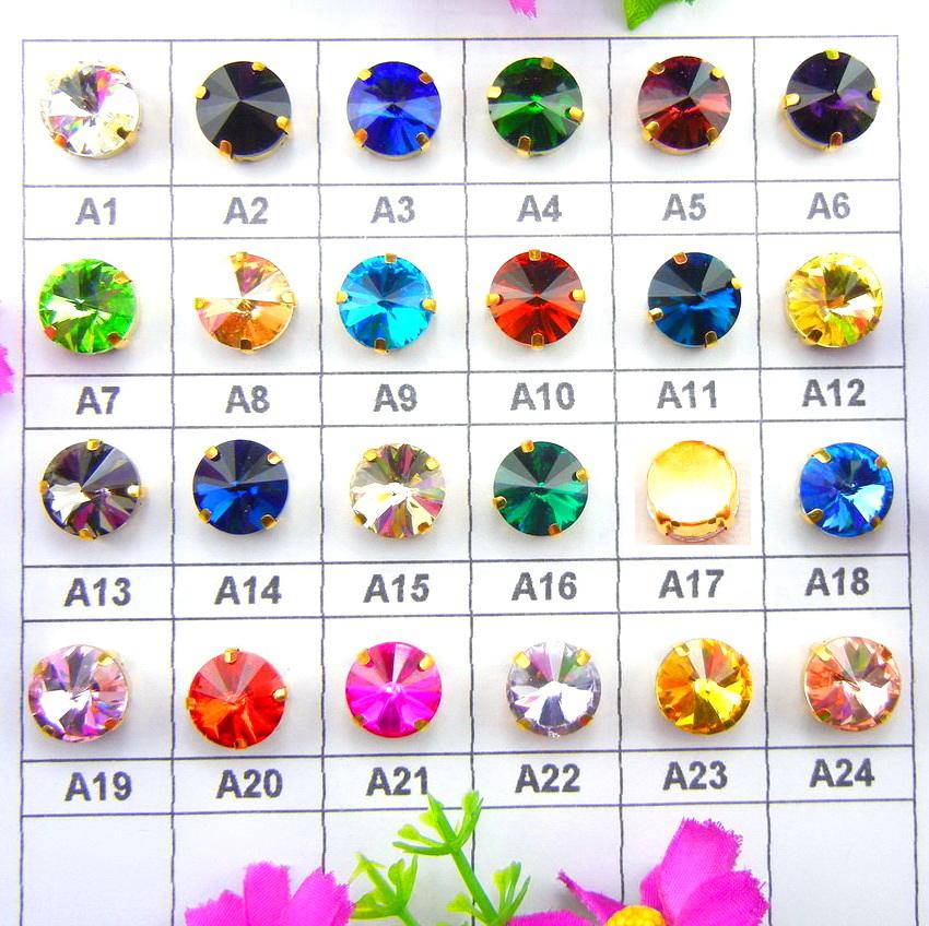 Rhinestone Beads Garment Accessories Gold Glass Nice Colors Mix Rivoli Round Shape Sew on Crystal Claw 7 Sizes Saphire Shoes Day