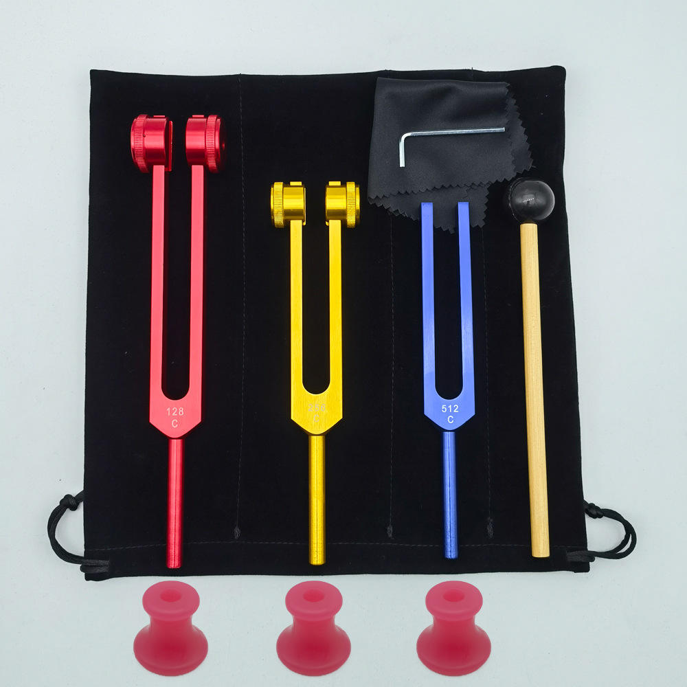 ถุงผ้าสีดำ+ส้อมเสียง3อัน+ฐานสีชมพู