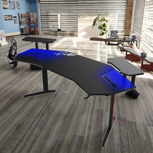 Escritorio de juegos RGB profesional moderno de 1,8 m, mesa de ordenador personalizada con forma de ala grande con bandeja de teclado LED, Material de Metal - Product Image 6