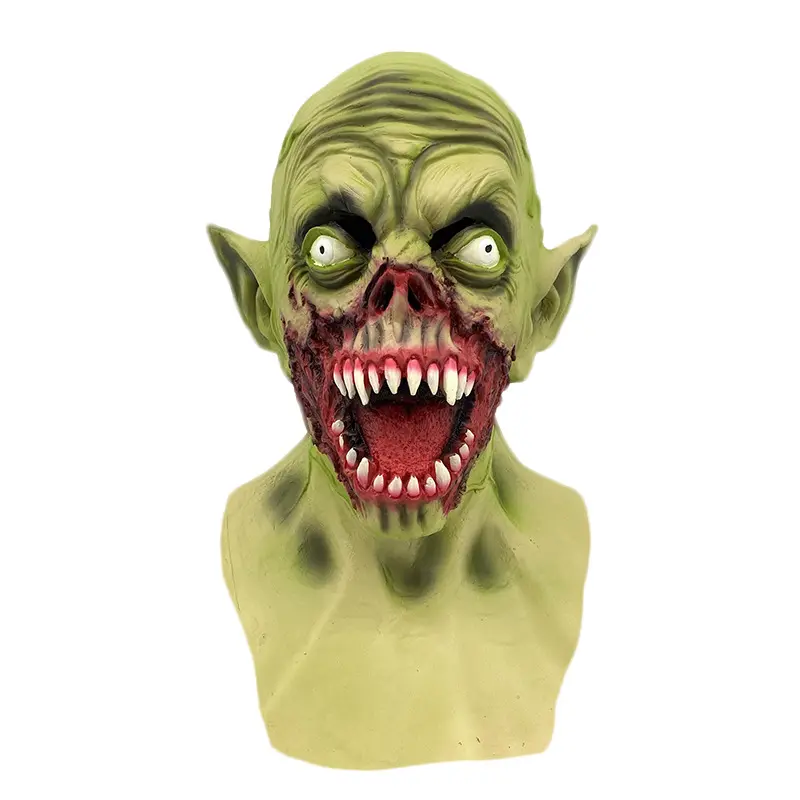 Masque en Latex pour Halloween, couvercle de tête de diable vert, accessoires de décoration de maquillage d'halloween, masque facial de terreur, démon, Zombie