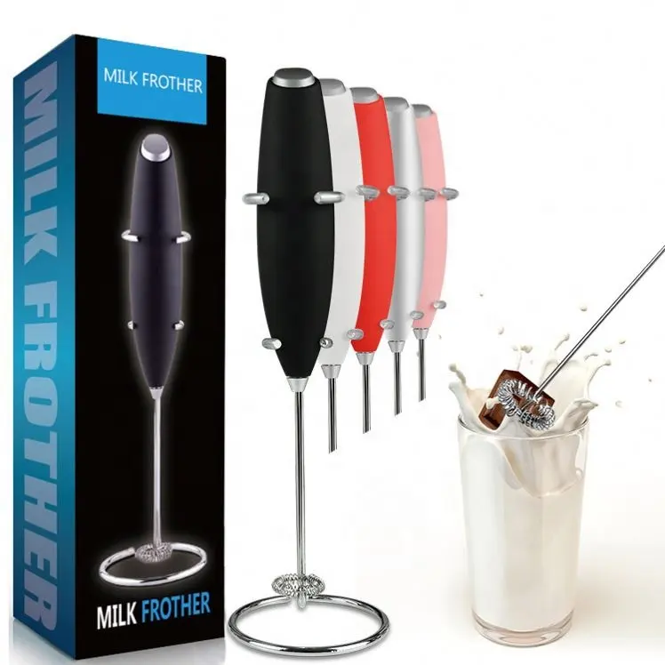 2023 Colorido Handheld Leite Frother Mini Leite Batedor Elétrico Bateria Operado Misturador Bebida Portátil com Frother Suporte para Café