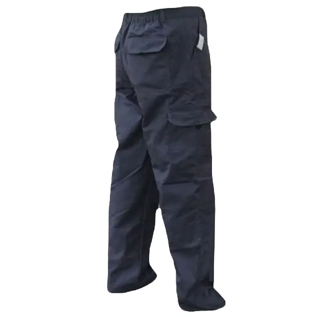 Calça masculina 100% algodão personalizada com 6 bolsos laterais solta, calça cargo de rua com bainha dividida, calça de moletom empilhada para homens