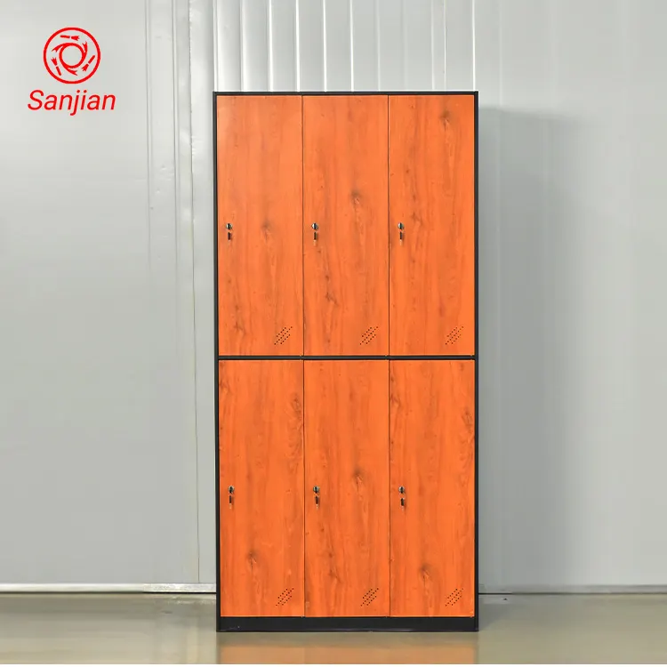 Office Furniture Orange Color 6 door and 2 section Steel Maded Multi-used Storage Metal Filing Cabinet and Locker with CAM lock