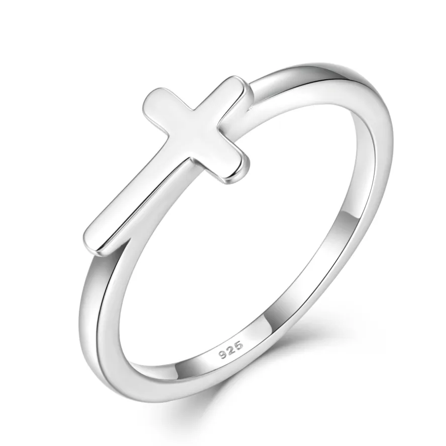 Custom Luxe Vlakke Kruisringen Rhodium Vergulde 925 Sterling Zilveren Klassieke Ringen Sieraden Groothandel