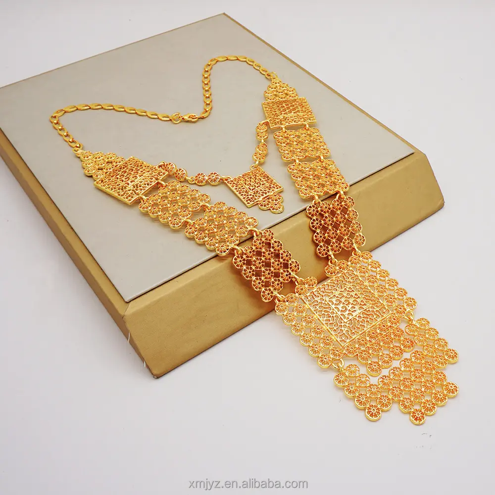 Mehrschichtige lange Halskette übermäßiges Set vergoldete handgemachte lange Kette heißer Verkauf südostasiatischer Schmuck