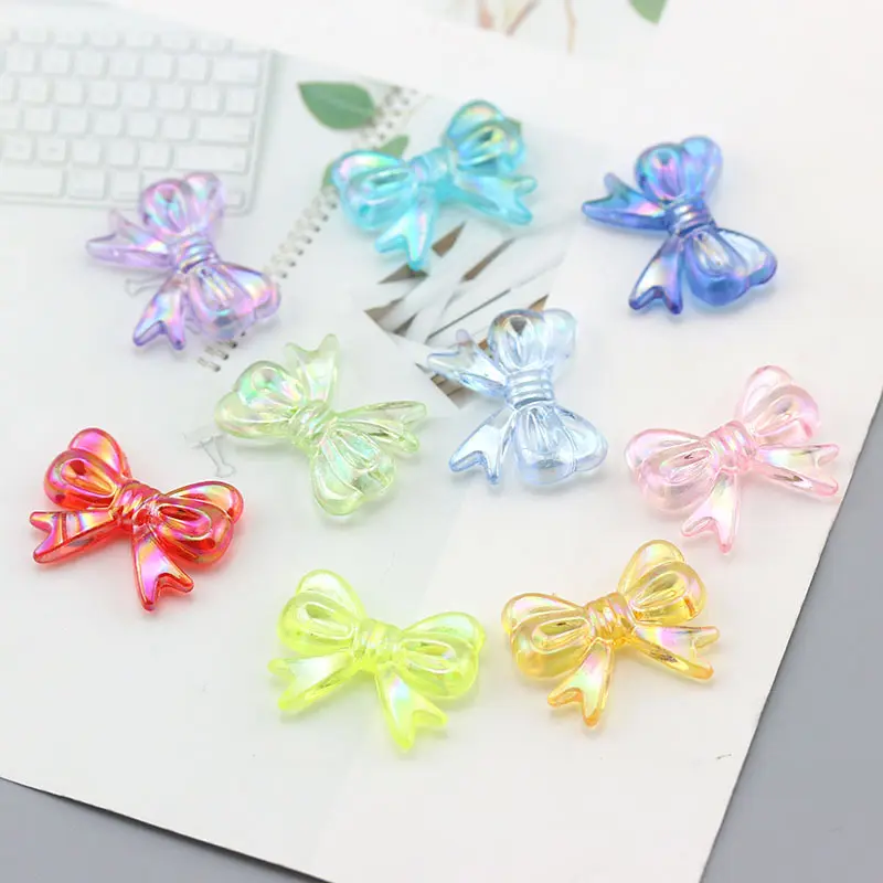 Atacado Clear Acrílico Loose Beads Mulheres DIY Mobile Phone Strap Acessórios Cute Clear Bow Beads para Fazer Jóias