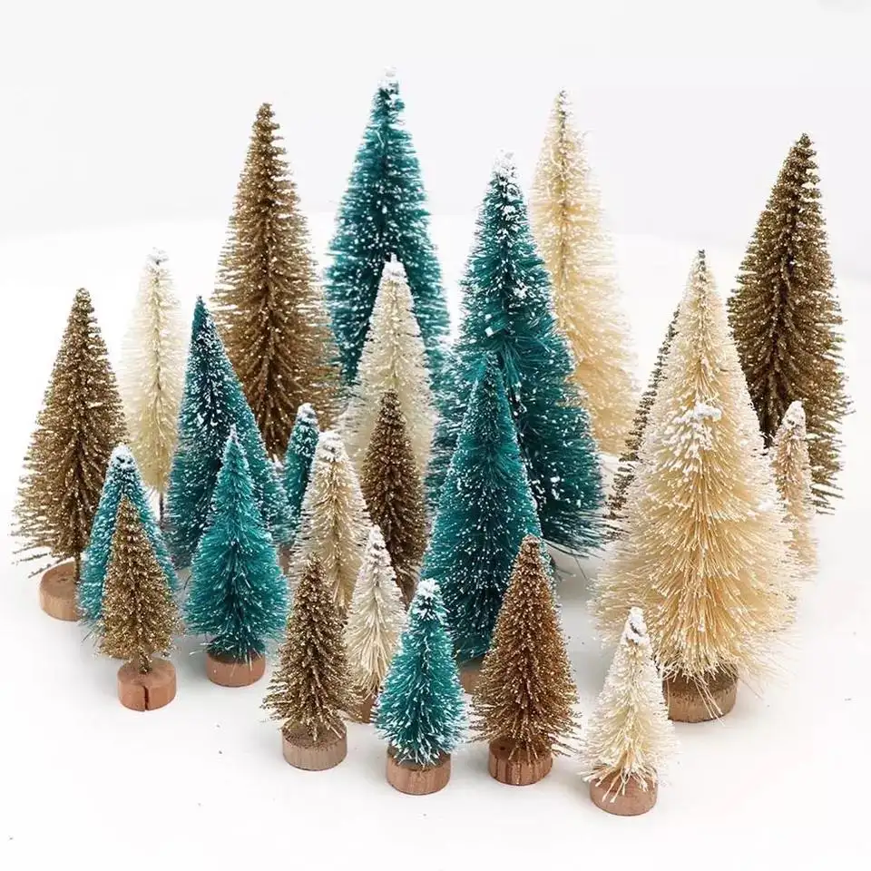 Mini arbres de noël, décoration de bureau, arbres en Sisal, brosse à bouteilles, petits pins, décoration de noël, prix de gros