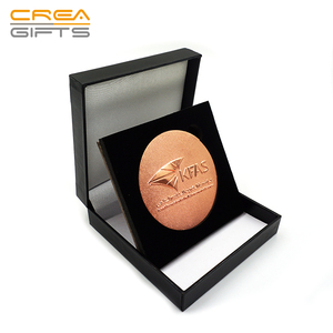 High Quality Custom 2D Embossed Metal Souvenir Challenge Award Antique <strong>Coin</strong> with Printing PU Leather Gift <strong>Box</strong> for Events - Product Image 1
