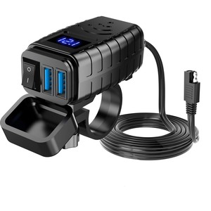 Hızlı şarj 12V motosiklet çift <span class=keywords><strong>usb</strong></span>'li şarj aleti QC3.0 dijital voltmetre adaptörü yeni tasarım telefon tutucu ve <span class=keywords><strong>SAE</strong></span> soket