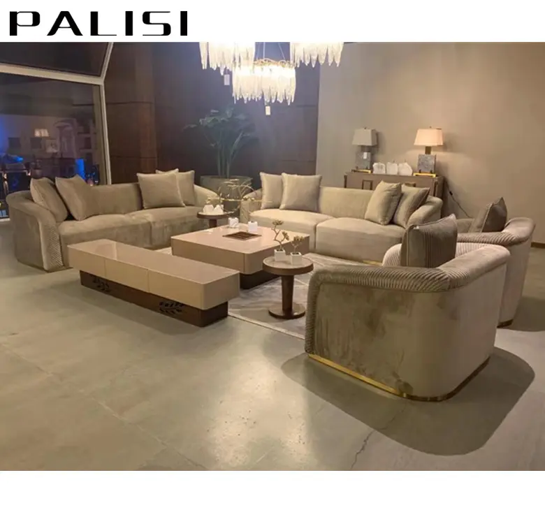 PALISI PM35 lusso dorato rugosa design divano in velluto set di mobili soggiorno esclusivo divano moderno tappezzeria