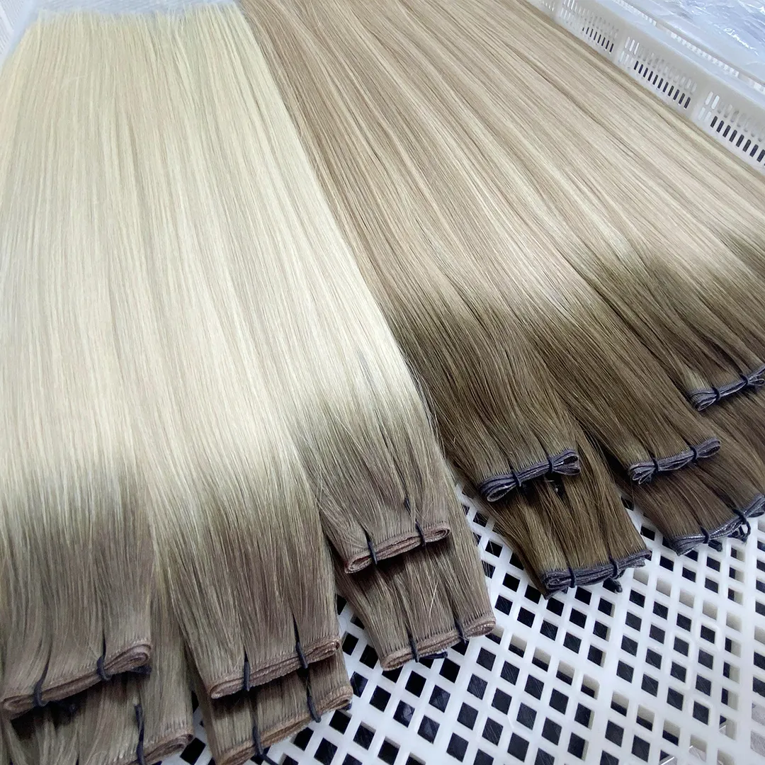 HaiYi Factory Thin Invisible Double Drawn Russian Genius Weft Hair Extensions Human Hair Genius Weft Hair