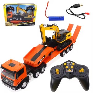 2 In 1 kombinasyonu iki denetleyici 9CH DIY kiti 1 24 ölçekli uzaktan kumanda RC düz platformlu römork kamyon ile ekskavatör oyuncak - Product Image 1