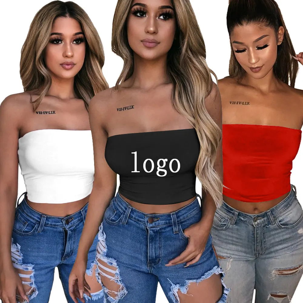 Última moda sin mangas fuera del hombro sólido crop top sin tirantes sexy tubo Top para las mujeres