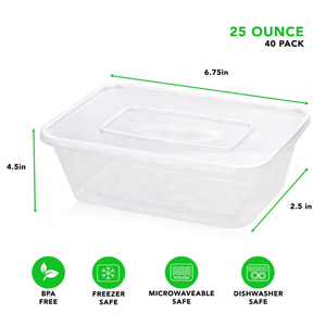 Contenedores rectangulares de plástico para comida, fiambrera de grado alimenticio de 750 ml, 650 cc, transparente, pp, para llevar comida - Product Image 4