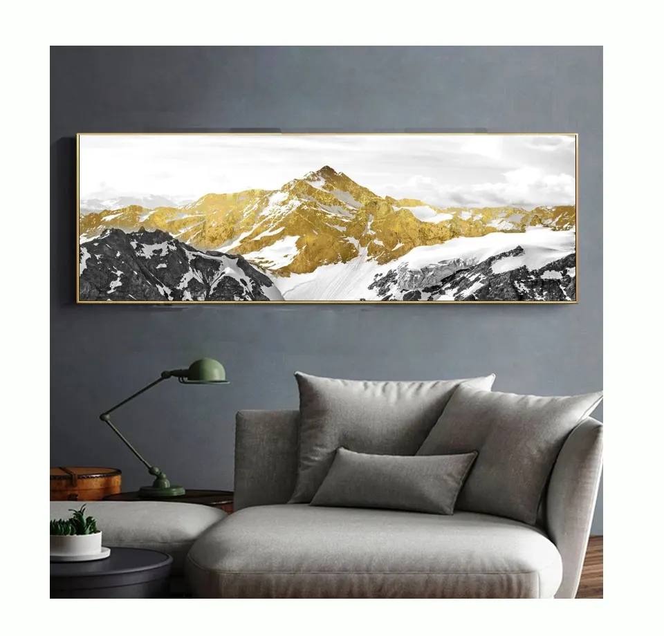 북유럽 추상 기하학적 산 풍경 벽 예술 캔버스 회화 황금 태양 예술 포스터 인쇄 벽 그림